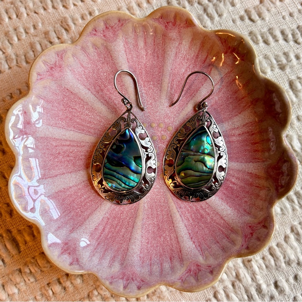 Sterling Silver Abalone Shell Teardrop Earrings